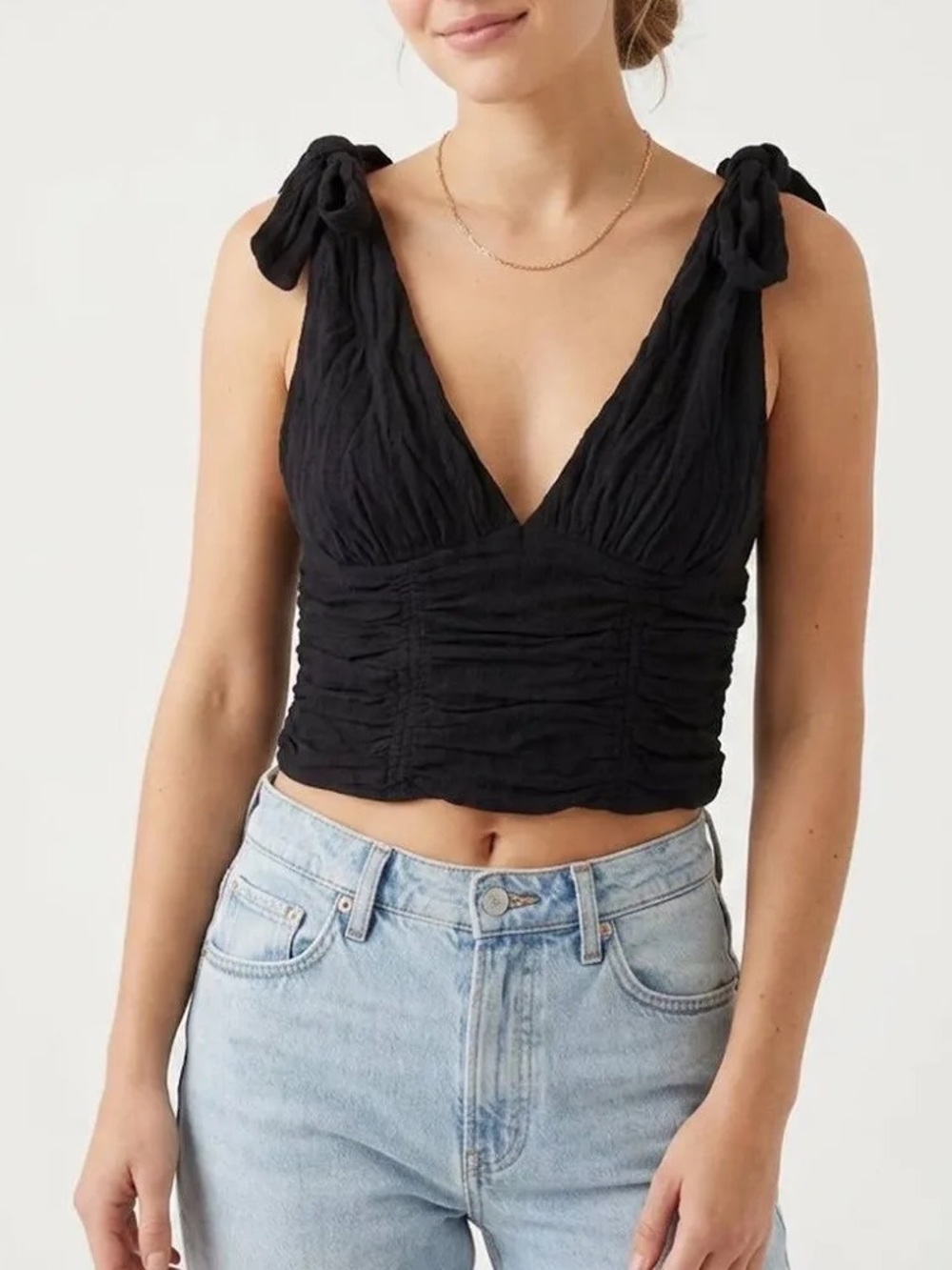 Free People smocked tie shoulder tank